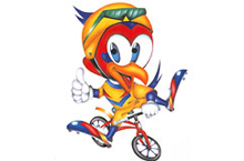 チャッキー伊豆修善寺の鳥であるキジをモチーフに自転車とともに羽ばたくイメージをキャラター化した